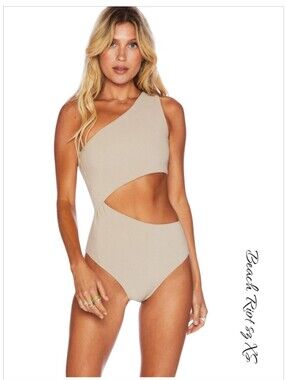Beach Riot Celine Ribbed Cutout One Piece Swimsuit Taupe Tan Sz XS New